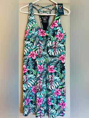 NWT Salt Life Floral UV Dress — Teal, Pink & Black  Size L/XL